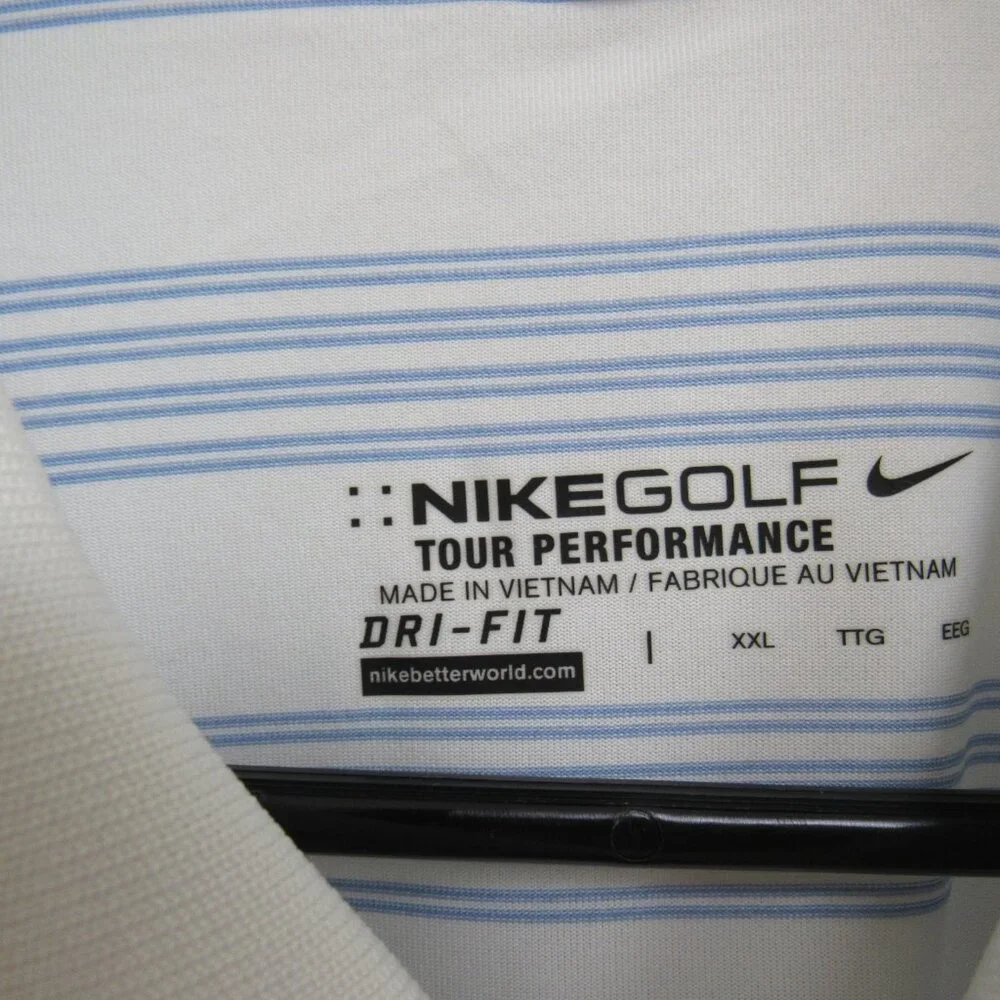 Nike‎ Golf Tour Performance Dri-Fit White with Blue Stripe S/S Polo Shirt 2XL